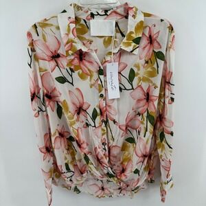 Vacate The Label Atlantic‎ Button Down Floral Twisted Front Bohemian Blouse NWT